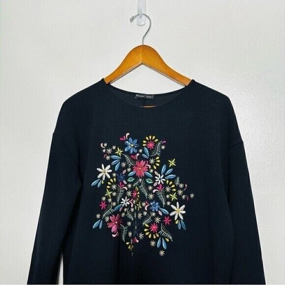 Zara Black Embroidered Floral Sequin Detail Longsleeves Mini Dress Size Medium - Picture 4 of 10